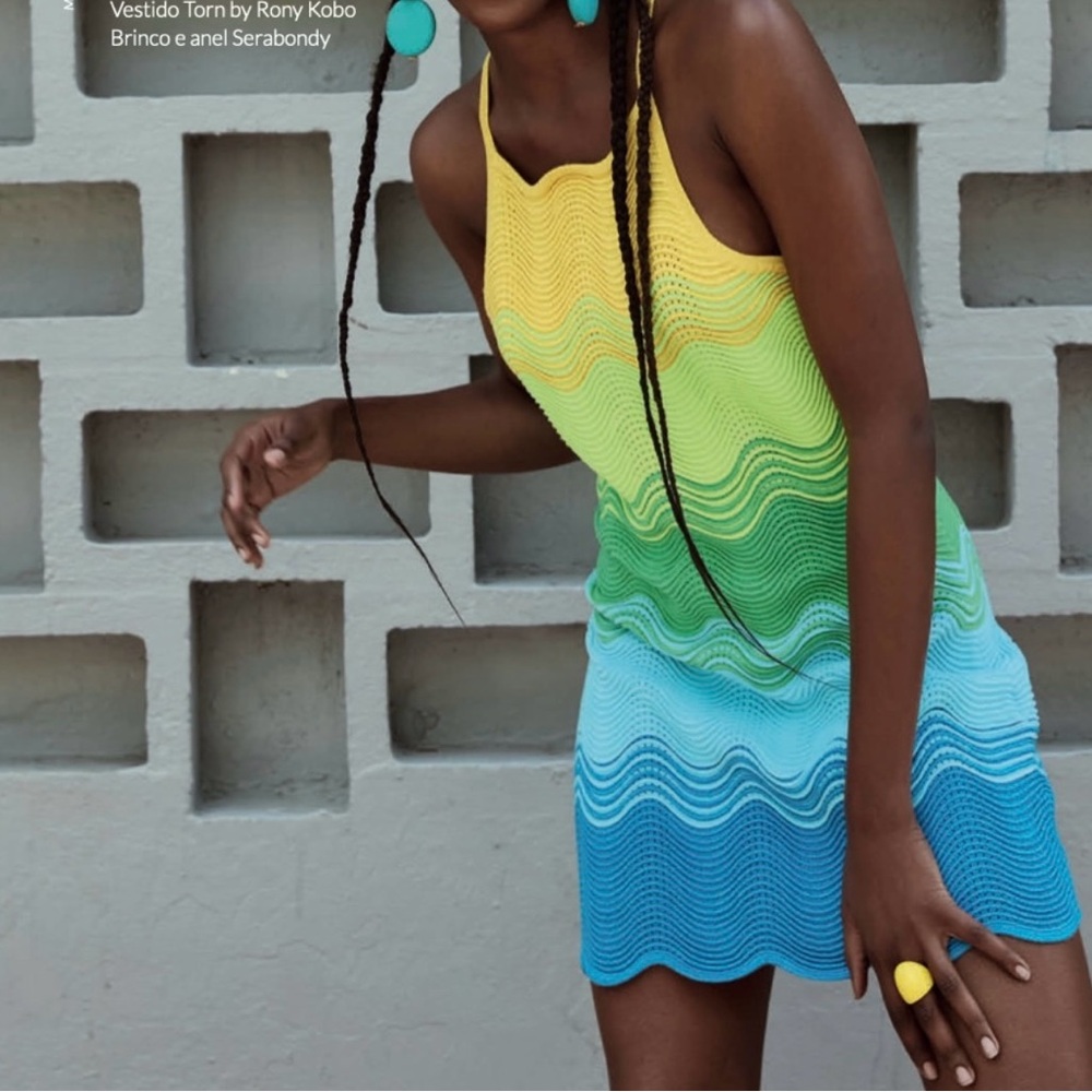 Torn by Ronny Kobo Yellow and Blue Wave Dress